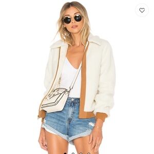 Revolve Lovers + Friends Simone Faux Fur Sherpa Ivory & Tan Bomber Jacket,Small